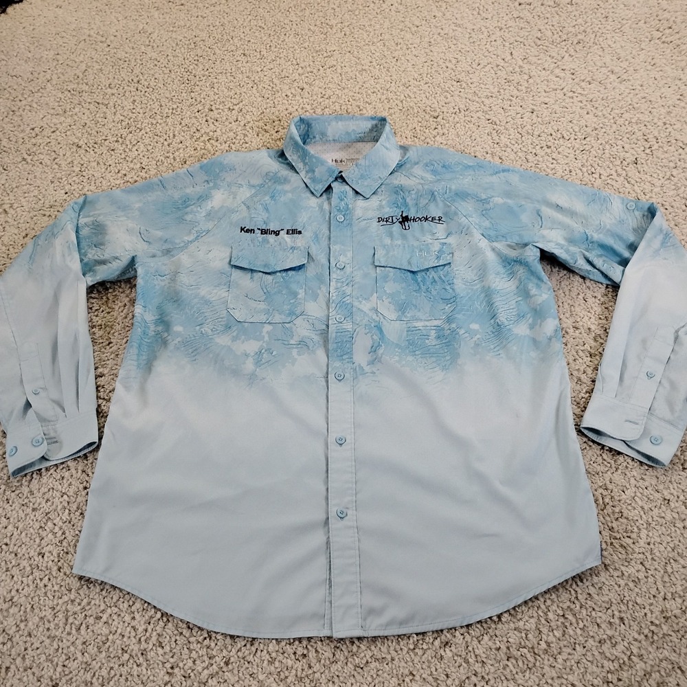 Huk Shirt Mens Large Blue Performance Dirty Hooker Fishing Hiking Outdoor A3
